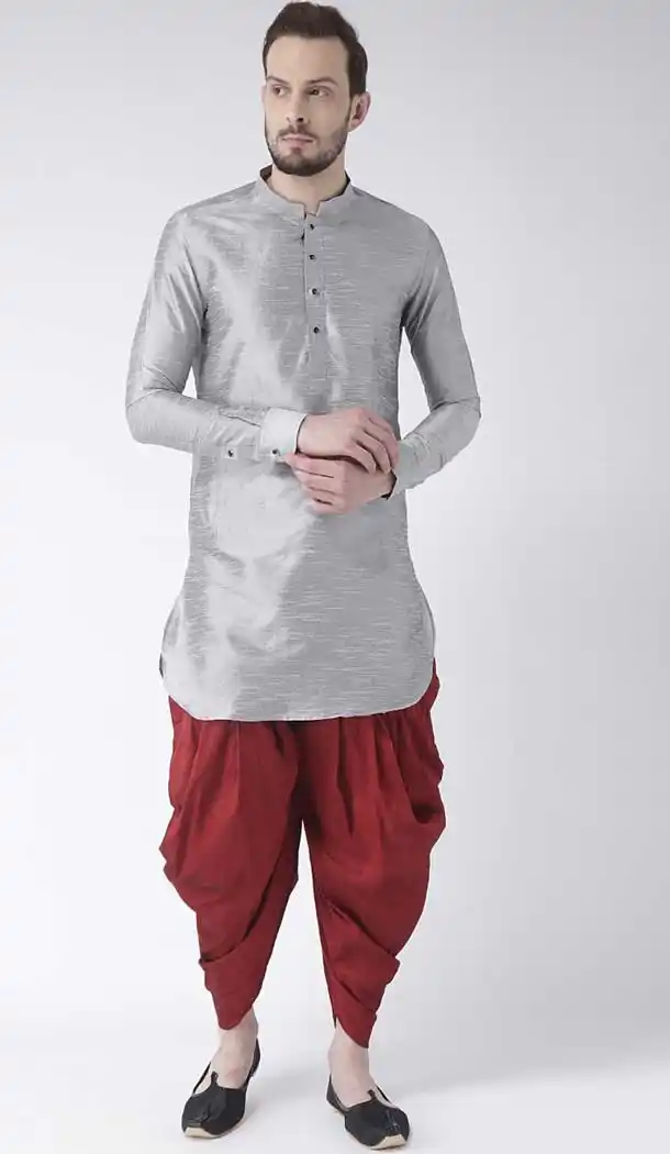 Grey Color Art Dupion Silk Designer Party Wear Readymade Dhoti Kurta -2115136255