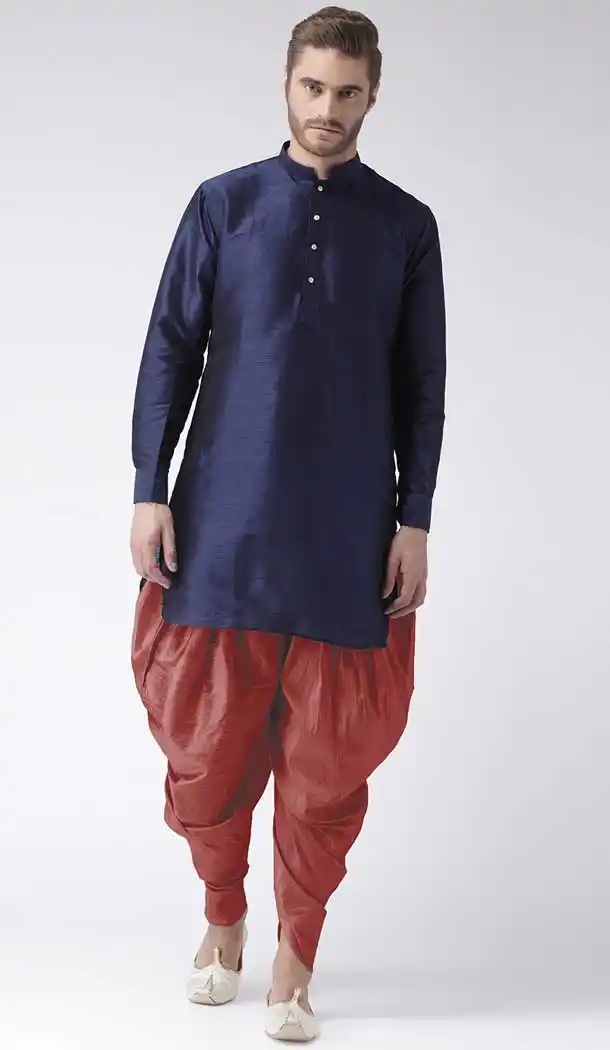 Alluring Navy Blue Color Art Dupion Silk Designer Party Wear Readymade Dhoti Kurta -2115136256
