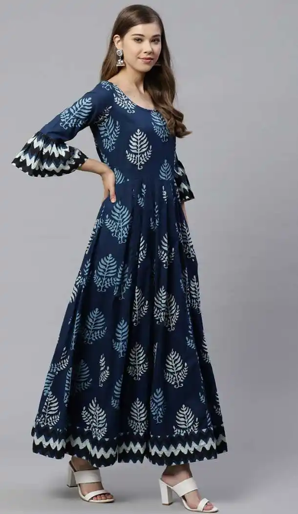 Blue Color Cotton Designer Party Wear Anarkali Style Plus Size Kurti -2120136315