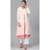 White & Peach Color Cotton Designer Party Wear Anarkali Style Plus Size Kurti -2120136318