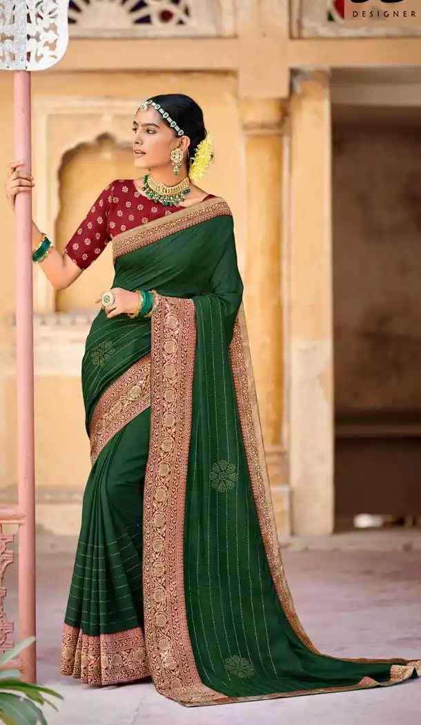 Green Color Vichitra Silk Weaving Work Casual Party Wear Saree Blouse -2123136340