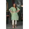 Green & White Color Heavy Cotton Cambric Readymade Kaftan Top -2128136372