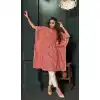 Peach Pink Color Heavy Cotton Cambric Readymade Kaftan Top -2128136373