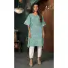 White & Sky Blue Color Heavy Cotton Cambric Readymade Kaftan Top -2128136376