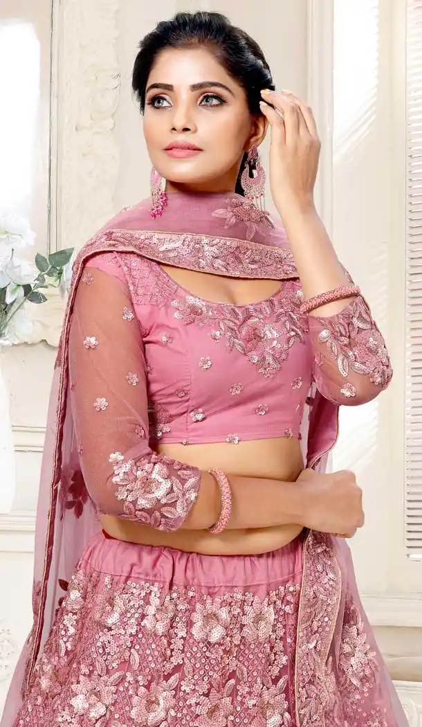 Light Pink Color Bridal Net Designer Wear Traditional Lehenga Choli -2159136731