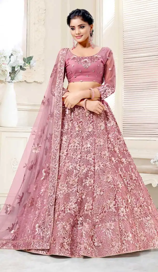 Light Pink Color Bridal Net Designer Wear Traditional Lehenga Choli -2159136731