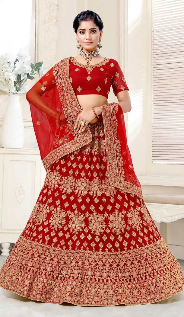 Red Color Bridal Net Designer Wear Traditional Lehenga Choli -2159136732