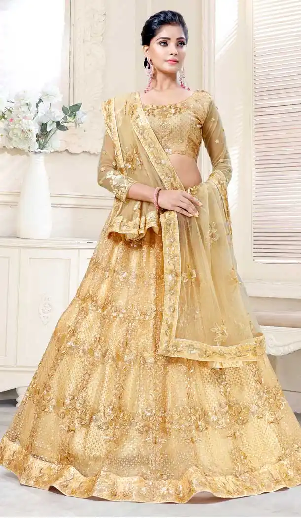 Gold Color Bridal Net Designer Wear Traditional Lehenga Choli -2159136733