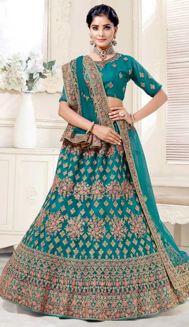 Rama Color Bridal Net Designer Wear Traditional Lehenga Choli -2159136734