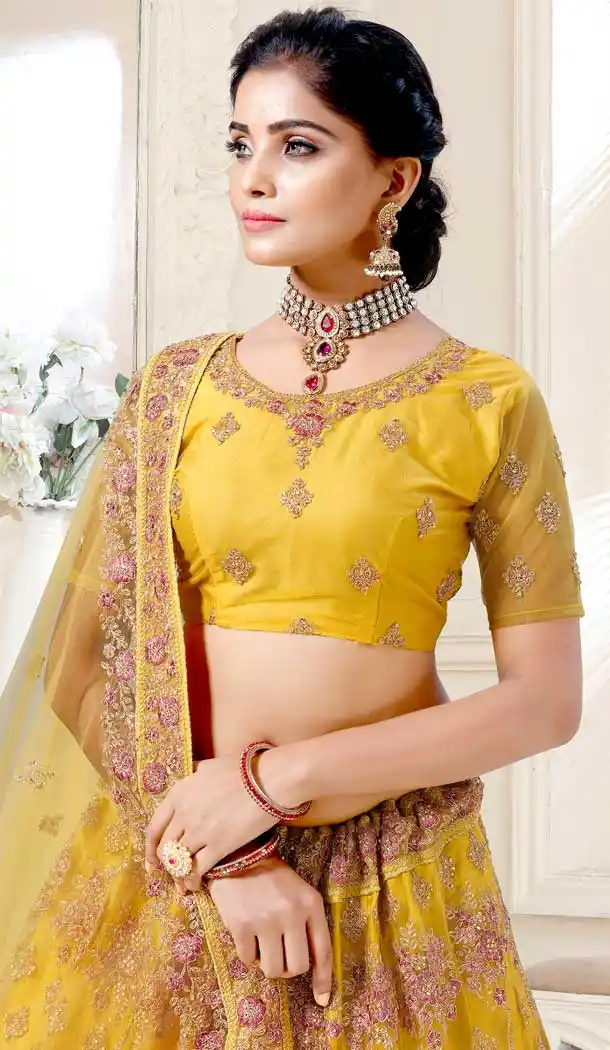 Yellow Color Bridal Net Designer Wear Traditional Lehenga Choli -2159136736