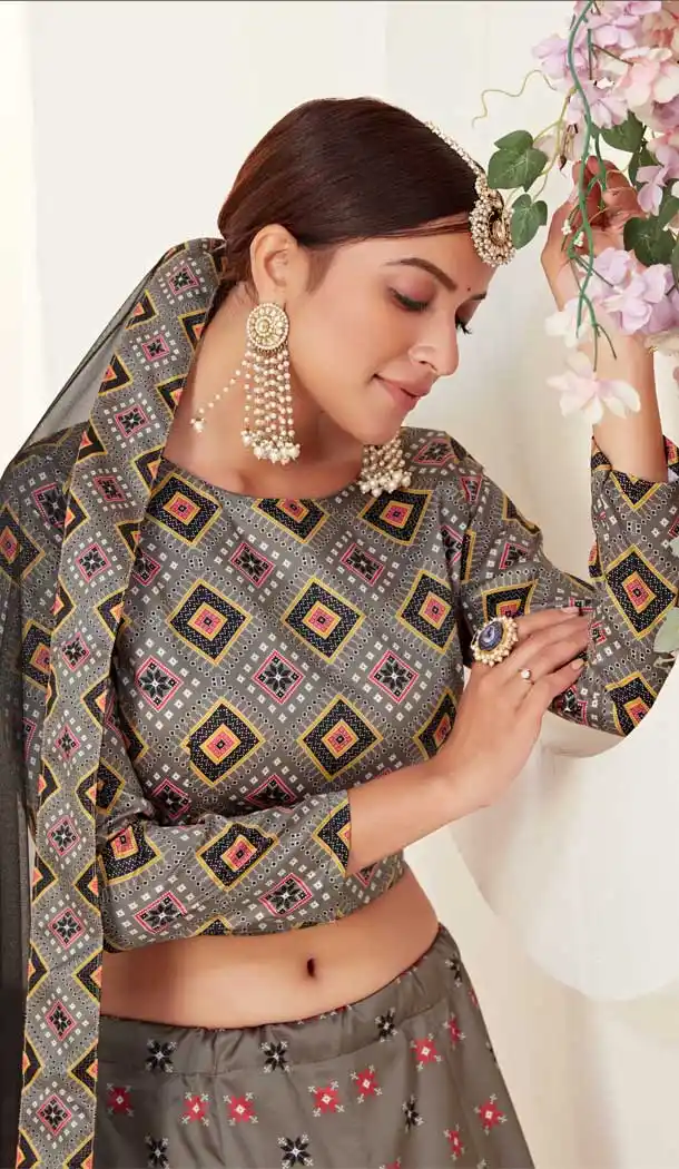 Hailstorm Grey Color Ajmeri Silk Party Wear Rajasthani Lehenga -2162136761