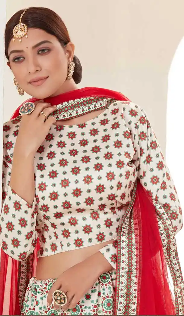 Beautiful Ivory Cream Color Ajmeri Silk Party Wear Rajasthani Lehenga -2162136762