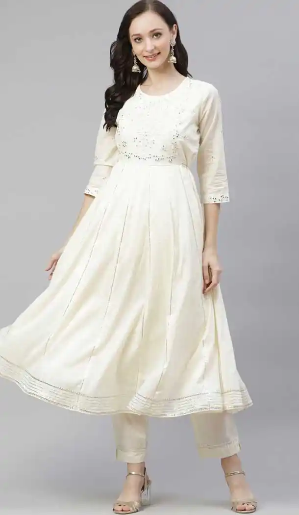 Off White Color Cotton Party Anarkali Style Plus Size Readymade Kurti -2169136793