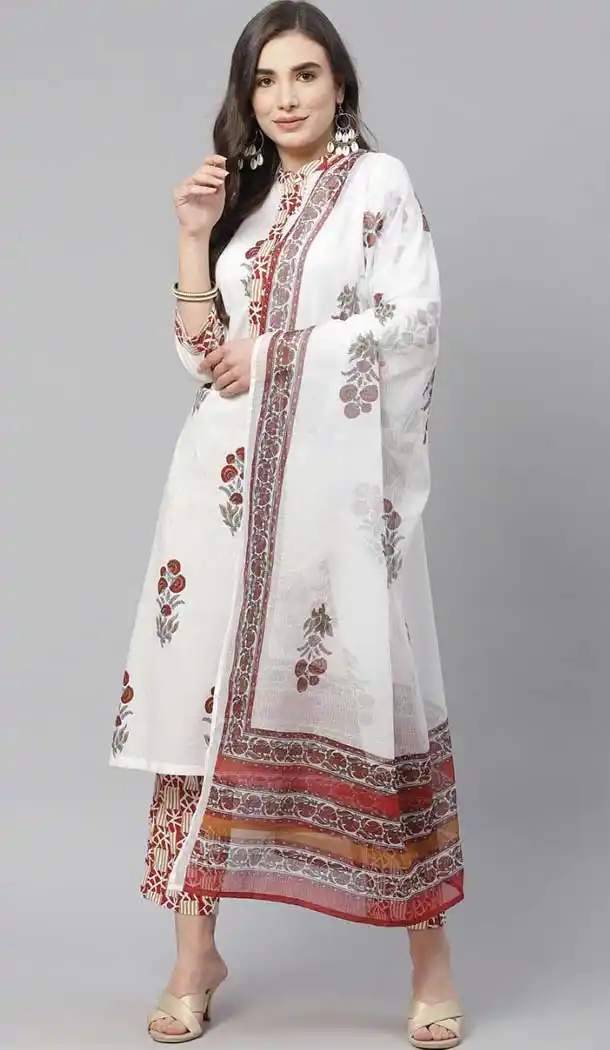 White Color Cotton Party Anarkali Style Plus Size Readymade Kurti -2169136796