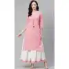 Pink & White Color Cotton Party Anarkali Style Plus Size Readymade Kurti -2169136798