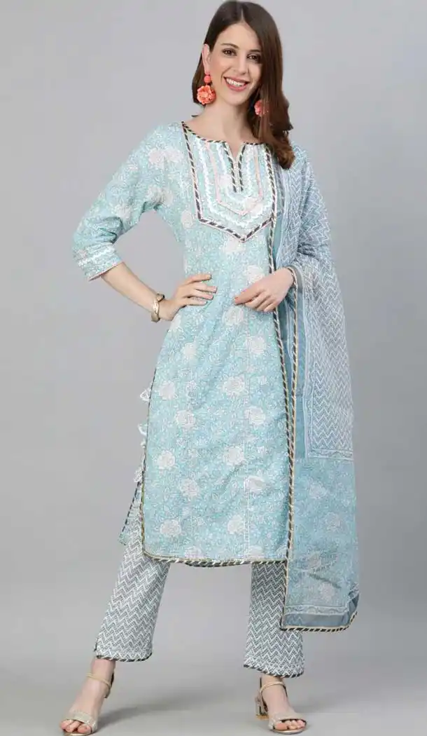 Sky Blue Color Muslin Silk Designer Pakistani Style Readymade Kurti Set -2170136800