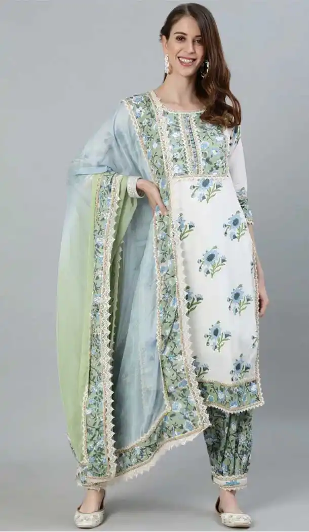 Off White Color Cotton Designer Punjabi Style Readymade Kurti Set -2170136801