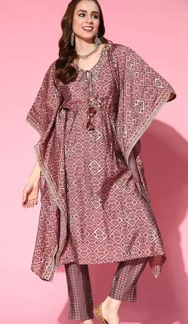 Rose Pink Color Cotton Designer Readymade Kaftan Kurti Set -2170136805