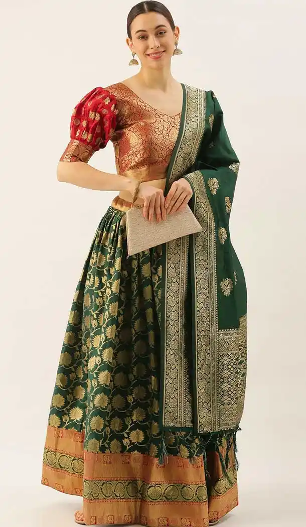 Enigmatic Teal Green Color Banarasi Silk Jecquard Weaving Work Lehenga Choli -2181136927