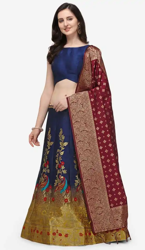 Blue Color Silk Jecquard Traditional Sangeet Garba Wear Lehenga Choli -2183136939