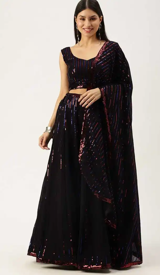 Black Color Blooming Georgette Traditional Sangeet Garba Wear Lehenga Choli -2184136944