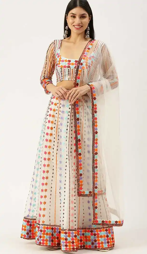 Off White Color Net Traditional Sangeet Garba Wear Lehenga Choli -2184136945