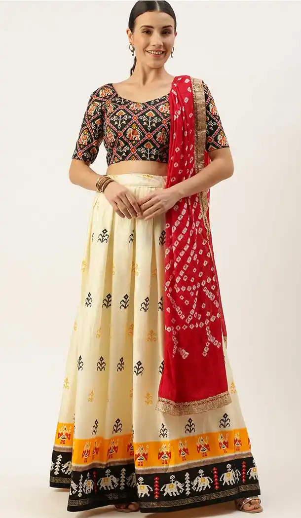 Cream Color Pure Cotton Traditional Party Wear Women Lehenga Choli -2185136947