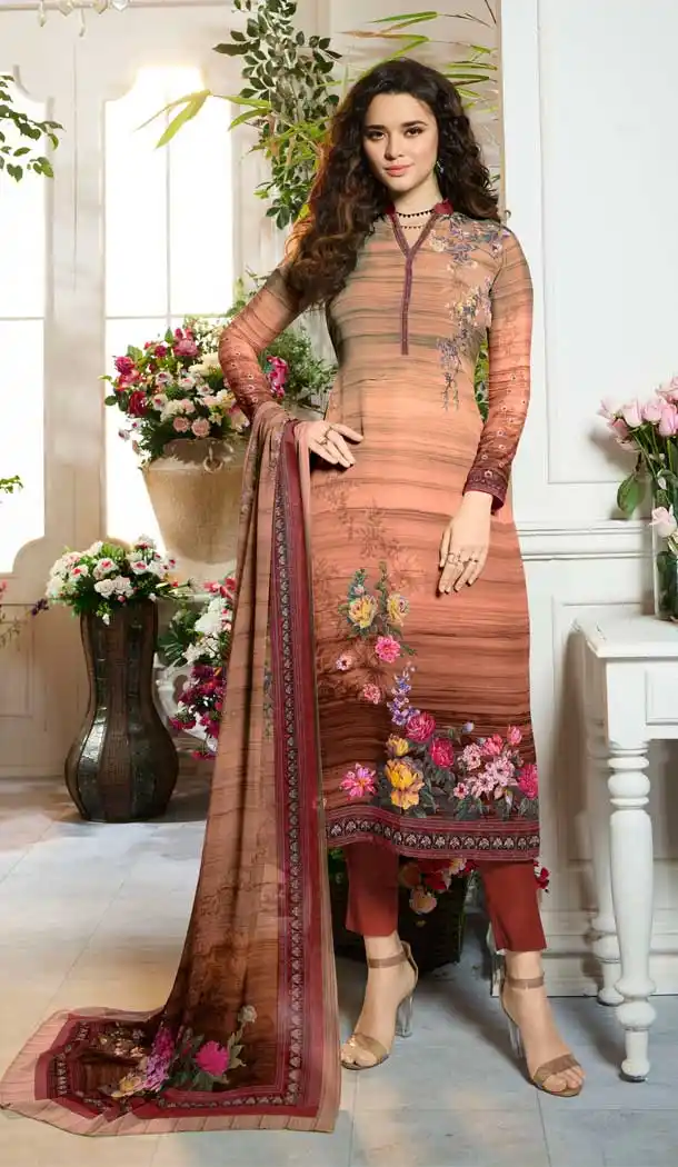 Authentic Multi Color Sorer Crepe  Digital Printed Casual Party Wear Dresses -2187136960