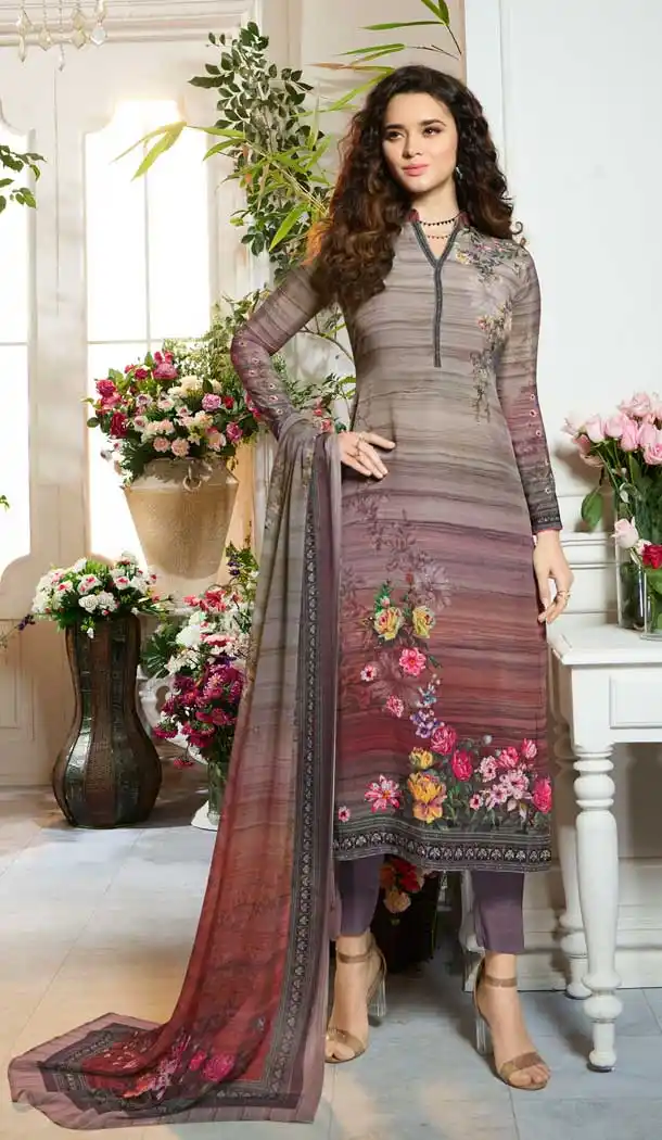 Crimson Multi Color Sorer Crepe  Digital Printed Casual Party Wear Dresses -2187136961