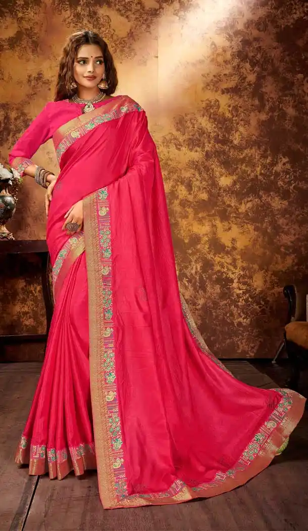 Pink Color Chanderi Silk Classic Casual Office Wear Saree -2171136811