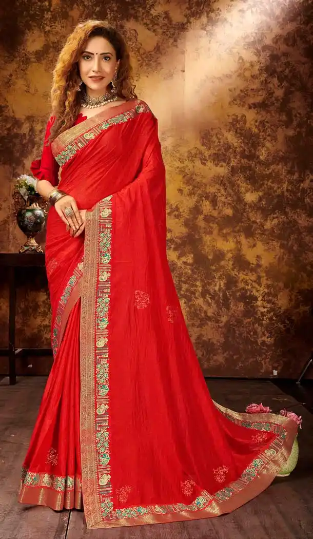 Red Color Chanderi Silk Classic Casual Office Wear Saree -2171136815
