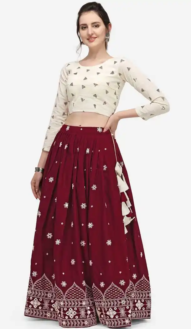Fancy Maroon Color Cotton Designer Party Wear Lehenga Choli -2193137031