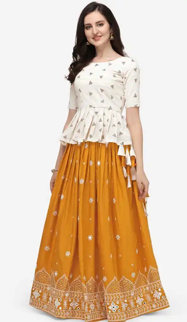 Trendsetter Mustard Color Pure Cotton Designer Party Wear Lehenga Choli -2193137032