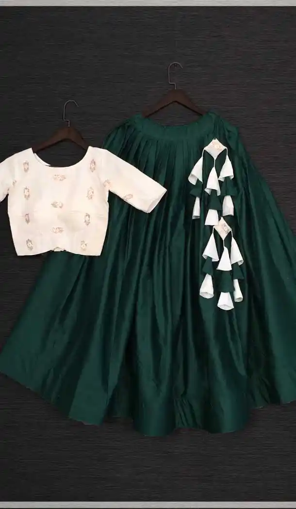 Dark Green Color Cotton Designer Party Wear Lehenga Choli -2193137033