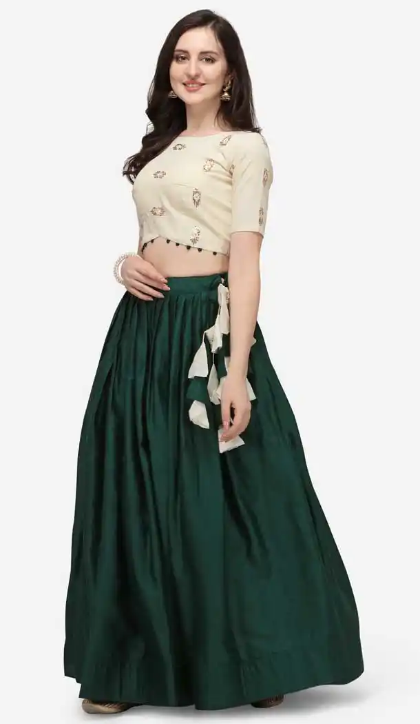 Dark Green Color Cotton Designer Party Wear Lehenga Choli -2193137033