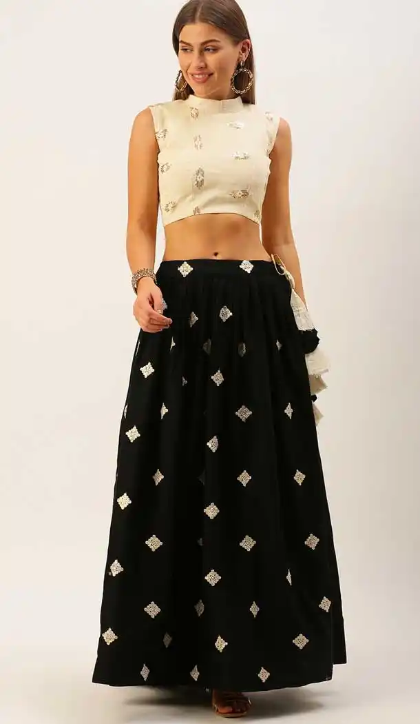 Elegance Black Color Pure Cotton Designer Party Wear Lehenga Choli -2193137035