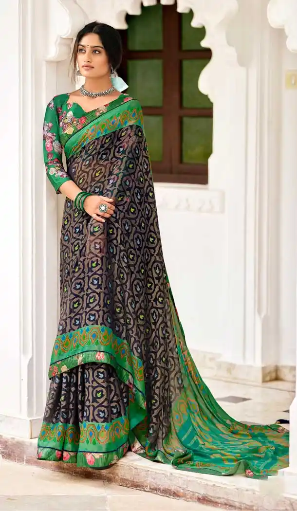 Unique Multi Color Brasso Printed Work Casual Party Wear Saree Blouse -2223137309