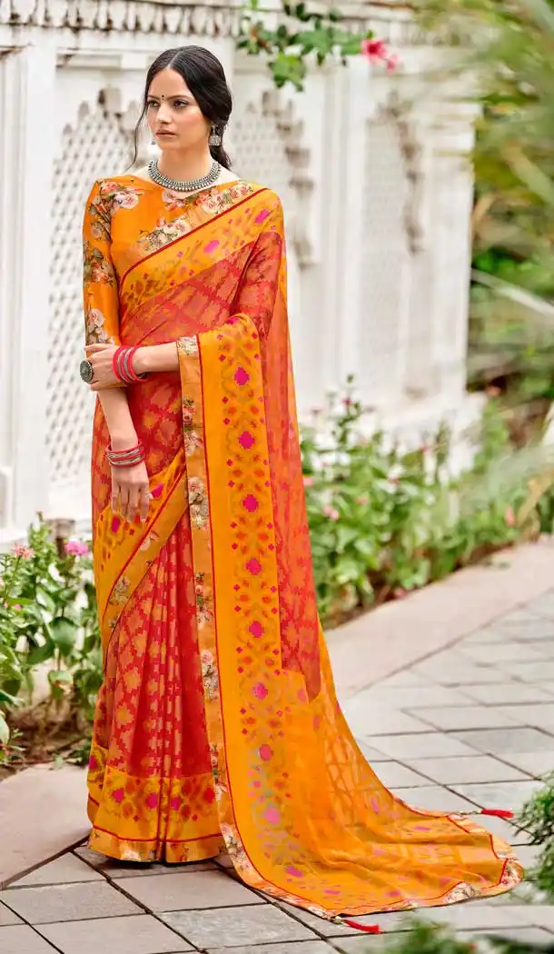 Exquisite Red Color Brasso Printed Work Casual Party Wear Saree Blouse -2223137310