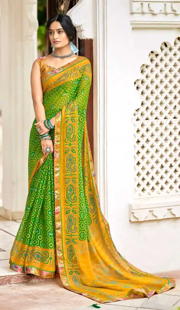 Alluring Green Color Brasso Printed Work Casual Party Wear Saree Blouse -2223137311