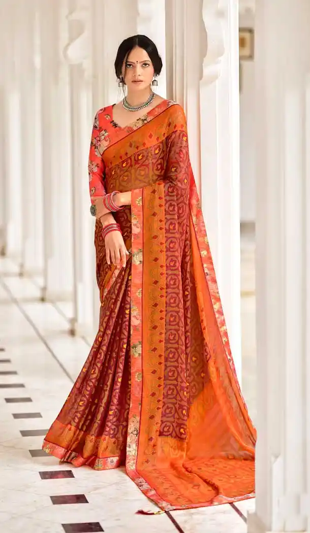 Exquisite Multi Color Brasso Printed Work Casual Party Wear Saree Blouse -2223137312