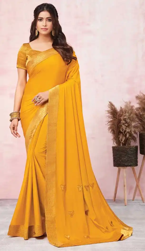 Yellow Color Heavy Silk Weaving Work Office Wear Saree Blouse -2225137326