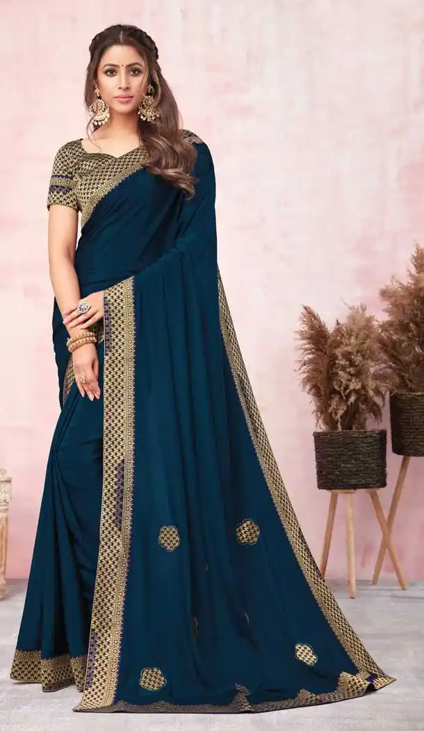 Teal Blue Color Heavy Silk Weaving Work Office Wear Saree Blouse -2225137329