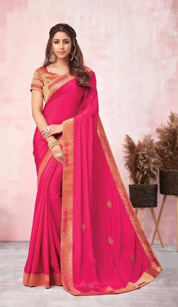 Pink Color Heavy Silk Weaving Work Office Wear Saree Blouse -2225137330