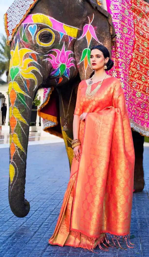 Unique Orange Color Pure Silk Jacquard Work Traditional Wear Saree -2234137407
