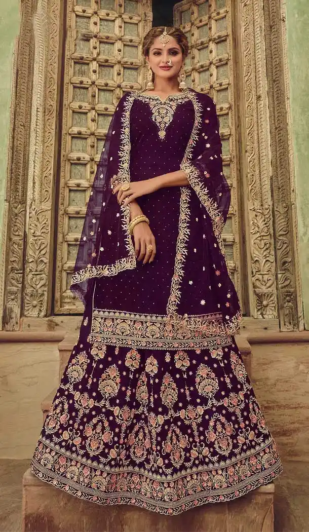 Purple Color Georgette Heavy Designer Festive Wear Lehenga Suit -2243137458