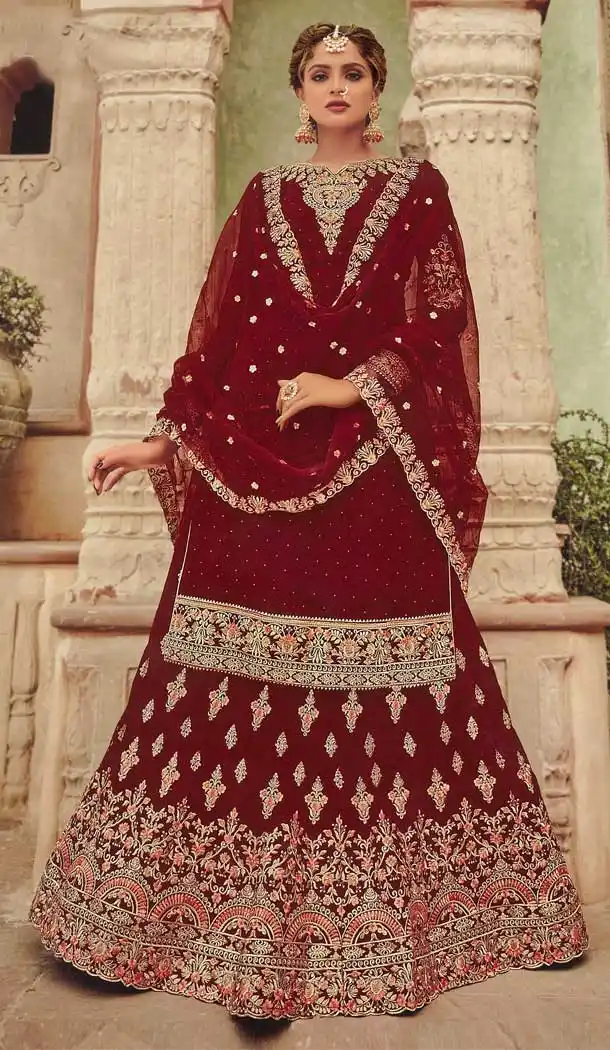 Gorgeous Red Color Georgette Heavy Designer Festive Wear Lehenga Suit -2243137459