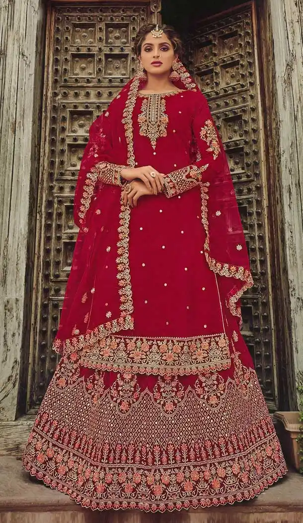 Stunning Pink Color Georgette Heavy Designer Festive Wear Lehenga Suit -2243137461