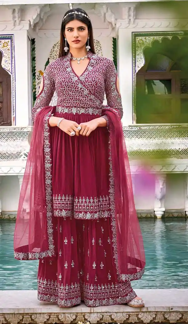 Pink Color Pure Georgette Heavy Designer Festive Wear Gharara Suit -2246137477