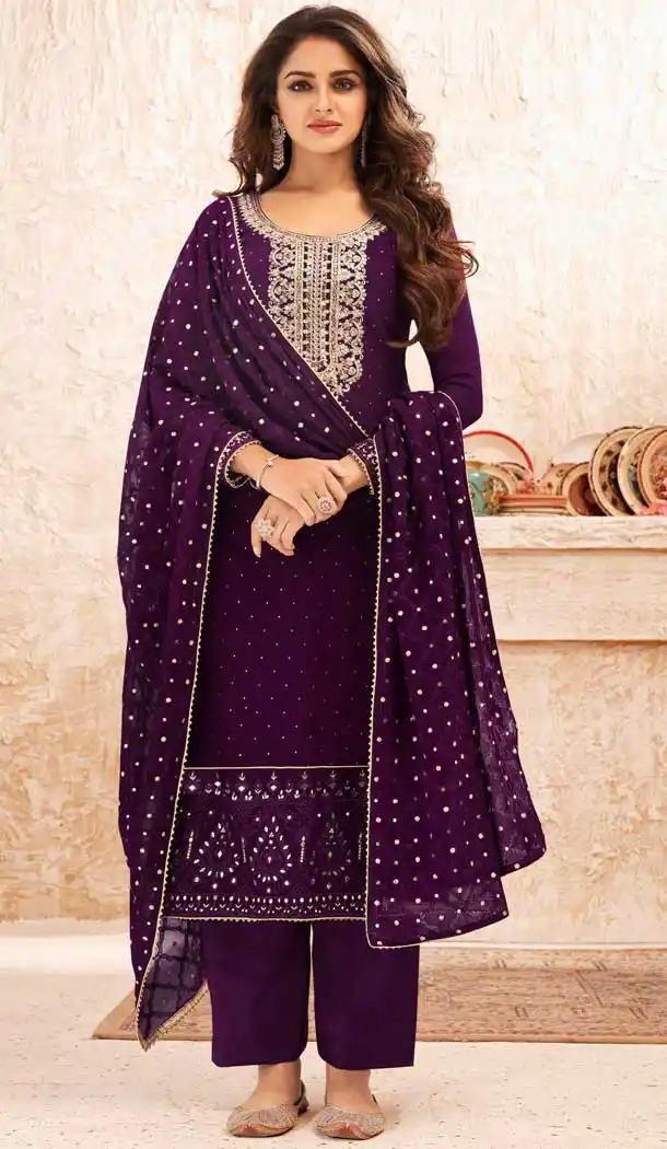 Purple Color Faux Georgette Embroidered Evening Wear Salwar Suit -2248137486