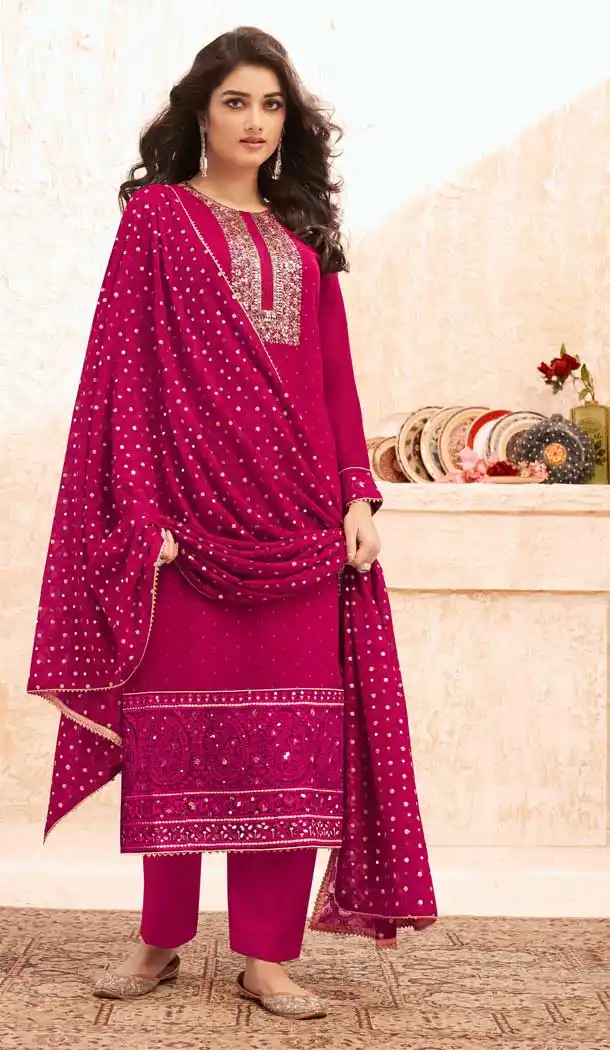 Pink Color Faux Georgette Embroidered Evening Wear Salwar Suit -2248137488